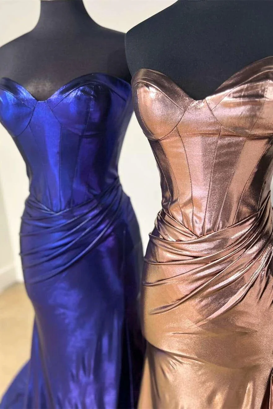 Niobe | Purple Strapless Mermaid Long Formal Dress With Split - Image 8