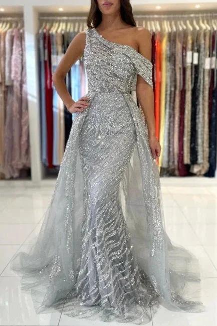 Noble oneshoulder sleeveless mermaid lace prom dress sequied - Image 3
