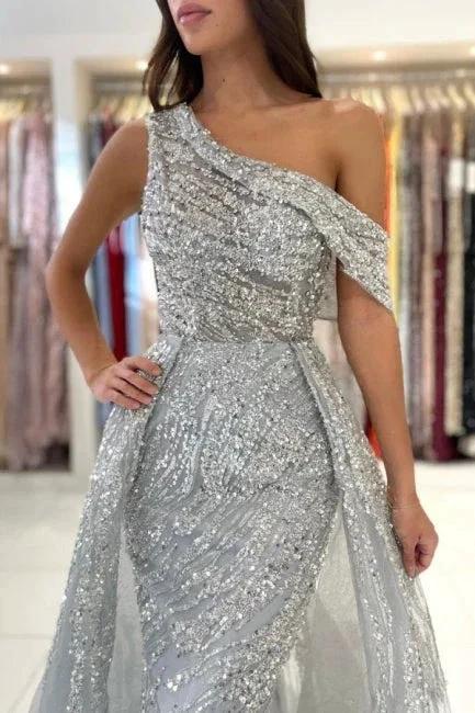 Noble oneshoulder sleeveless mermaid lace prom dress sequied - Image 4