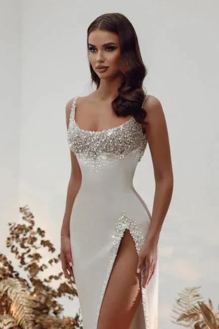 Noble square sleeveless a-line satin Wedding dress with pearls - Image 3