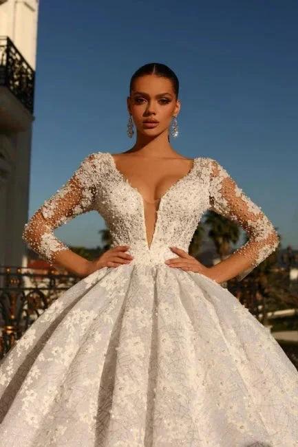 Noble sweetheart 3/4 length sleeves ball gown lace wedding dress rhinestones - Image 3