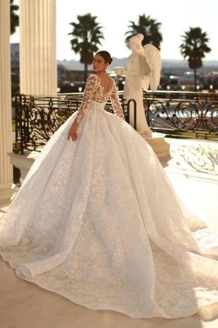 Noble sweetheart 3/4 length sleeves ball gown lace wedding dress rhinestones - Image 2