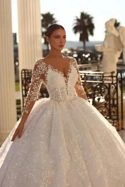 Noble sweetheart 3/4 length sleeves ball gown lace wedding dress rhinestones - Image 3