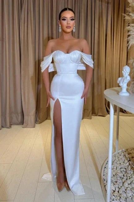 Noble sweetheart cap sleeves column satin prom dresses split front - Image 3