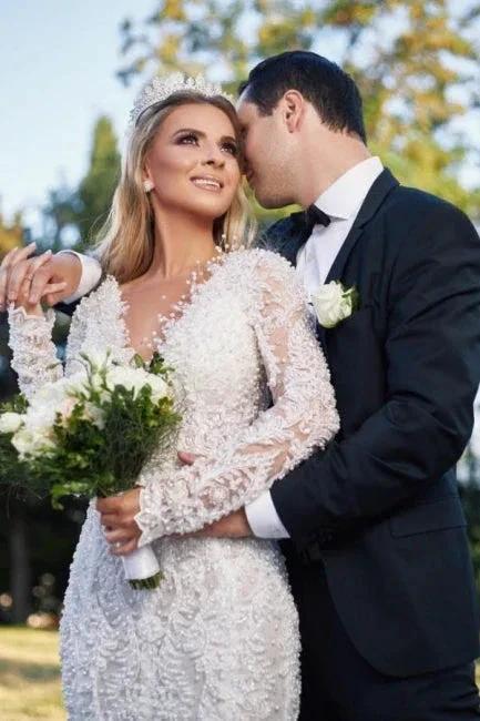 Noble vneck longsleeves mermaid lace Wedding dresses - Image 5