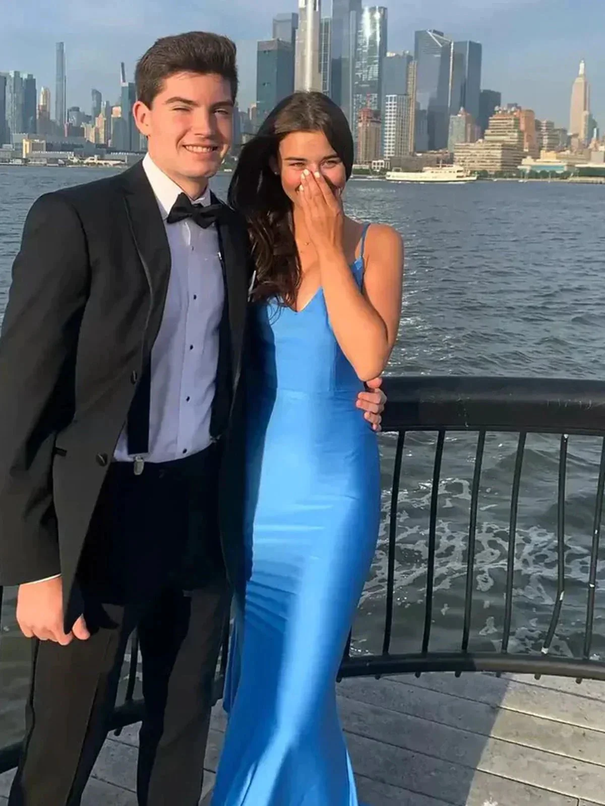 Noel | Blue Spaghetti Straps Mermaid Satin Backless Long Prom Dress - Image 4