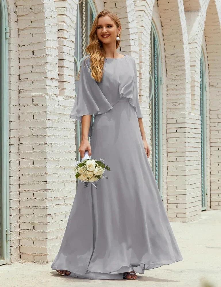 Sunnderly  Bridesmaid Dress Women Long Sleeve V-Neck Chiffon Formal Wedding Party Dress SY28018 - Image 100