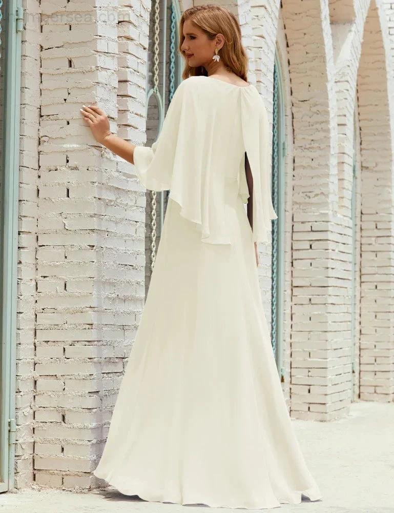 Sunnderly  Bridesmaid Dress Women Long Sleeve V-Neck Chiffon Formal Wedding Party Dress SY28018 - Image 103