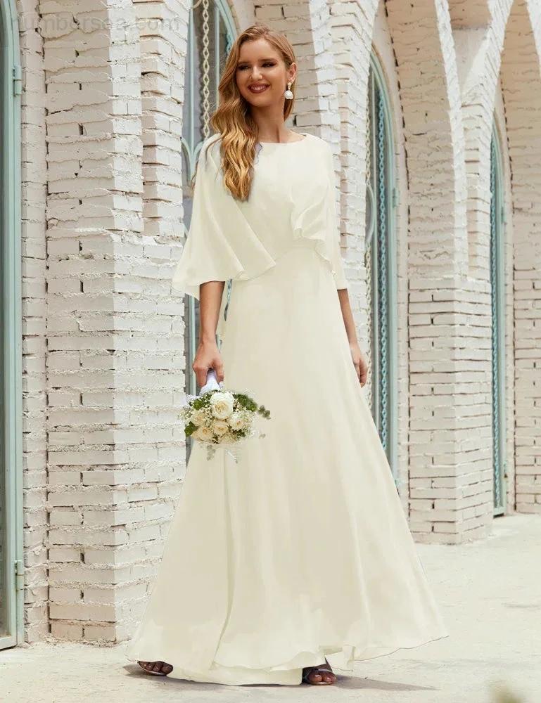 Sunnderly  Bridesmaid Dress Women Long Sleeve V-Neck Chiffon Formal Wedding Party Dress SY28018 - Image 104