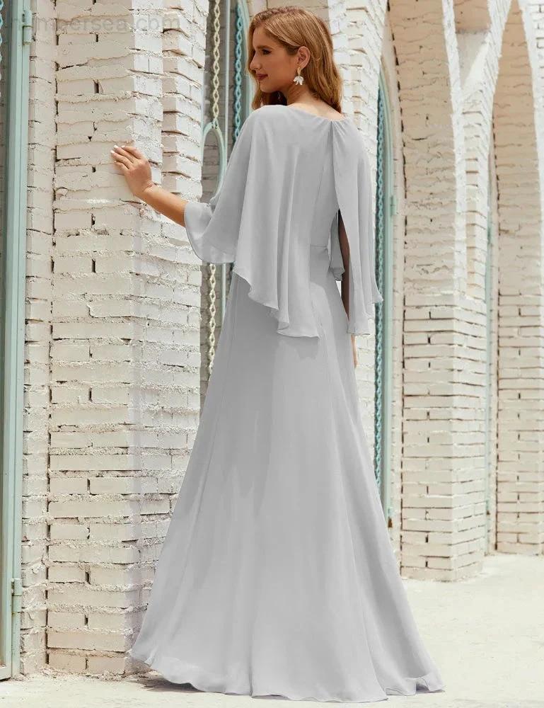 Sunnderly  Bridesmaid Dress Women Long Sleeve V-Neck Chiffon Formal Wedding Party Dress SY28018 - Image 107