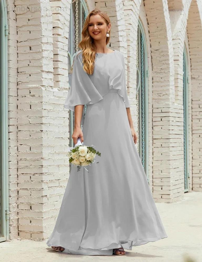 Sunnderly  Bridesmaid Dress Women Long Sleeve V-Neck Chiffon Formal Wedding Party Dress SY28018 - Image 108