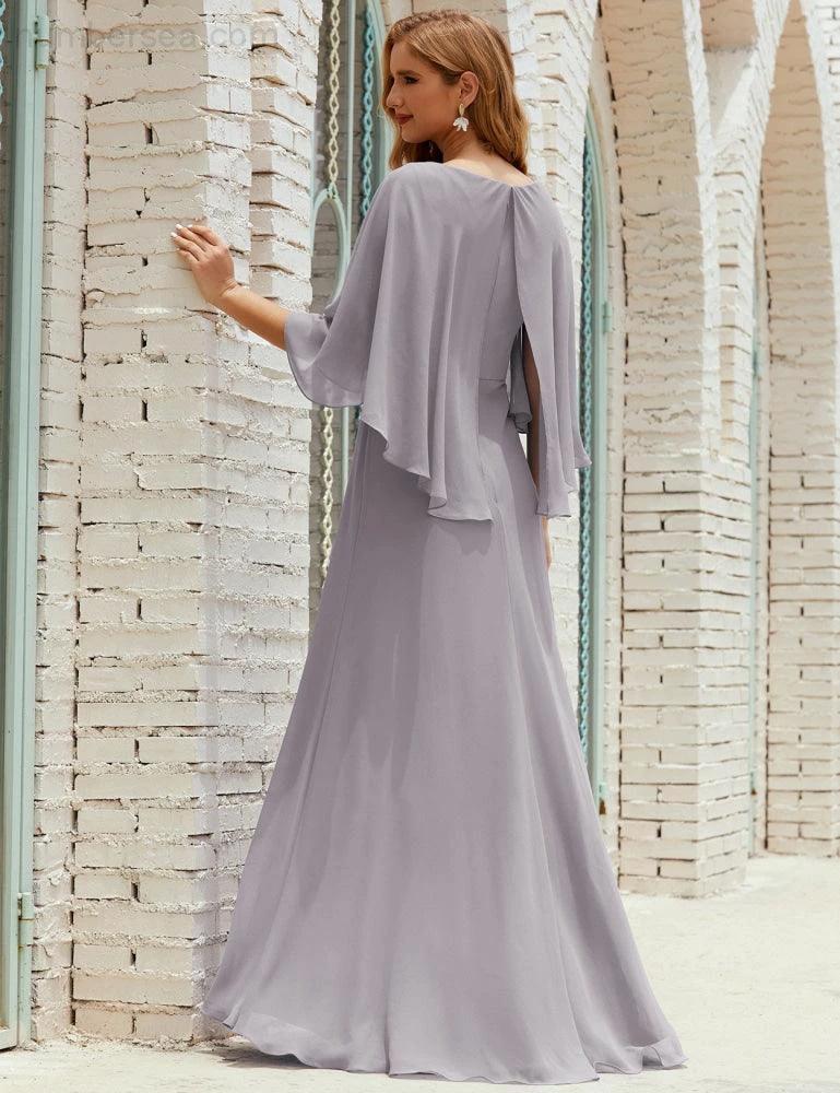 Sunnderly  Bridesmaid Dress Women Long Sleeve V-Neck Chiffon Formal Wedding Party Dress SY28018 - Image 11