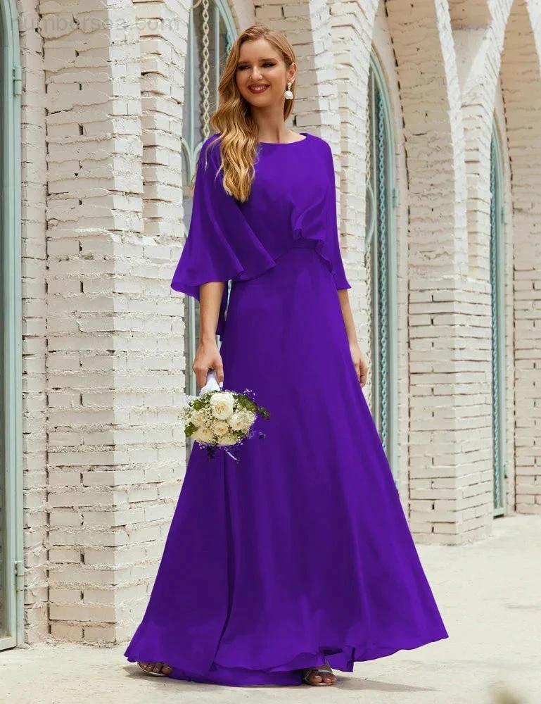 Sunnderly  Bridesmaid Dress Women Long Sleeve V-Neck Chiffon Formal Wedding Party Dress SY28018 - Image 112