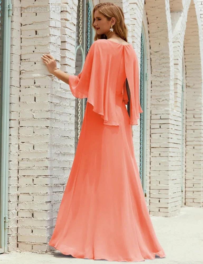 Sunnderly  Bridesmaid Dress Women Long Sleeve V-Neck Chiffon Formal Wedding Party Dress SY28018 - Image 115