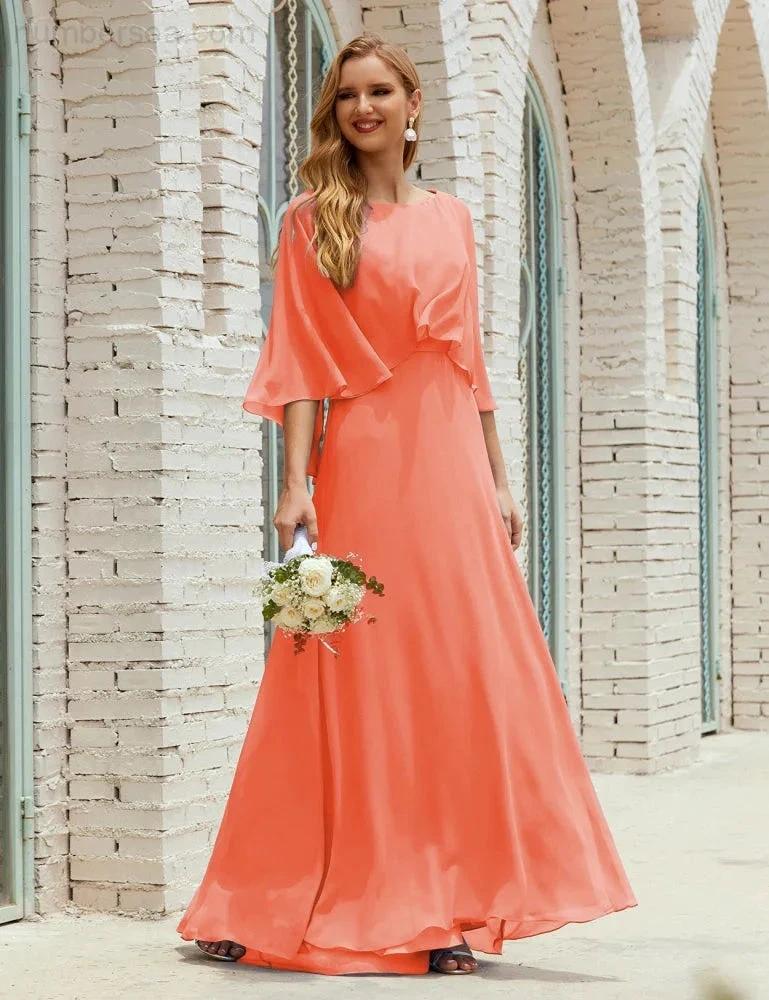 Sunnderly  Bridesmaid Dress Women Long Sleeve V-Neck Chiffon Formal Wedding Party Dress SY28018 - Image 116