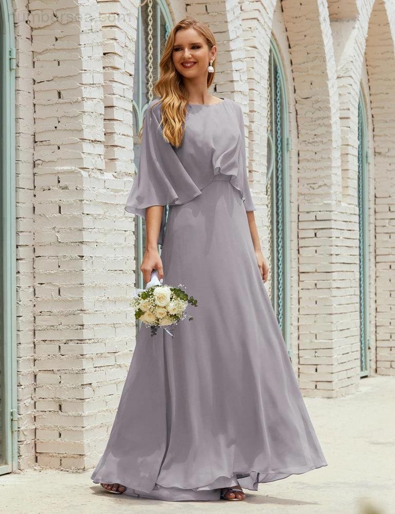 Sunnderly  Bridesmaid Dress Women Long Sleeve V-Neck Chiffon Formal Wedding Party Dress SY28018 - Image 12