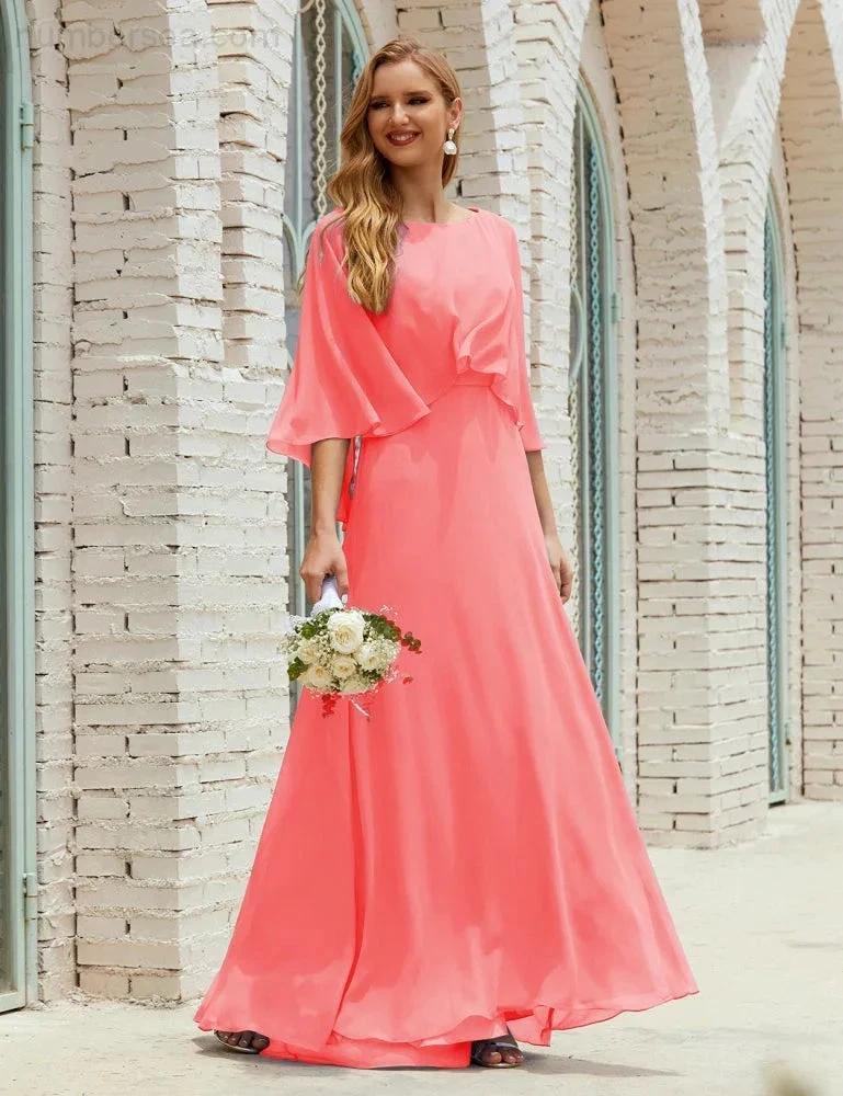 Sunnderly  Bridesmaid Dress Women Long Sleeve V-Neck Chiffon Formal Wedding Party Dress SY28018 - Image 120