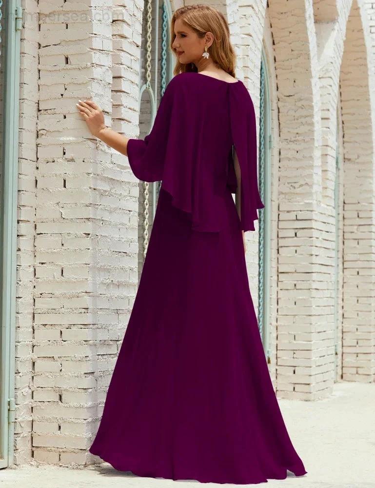 Sunnderly  Bridesmaid Dress Women Long Sleeve V-Neck Chiffon Formal Wedding Party Dress SY28018 - Image 123