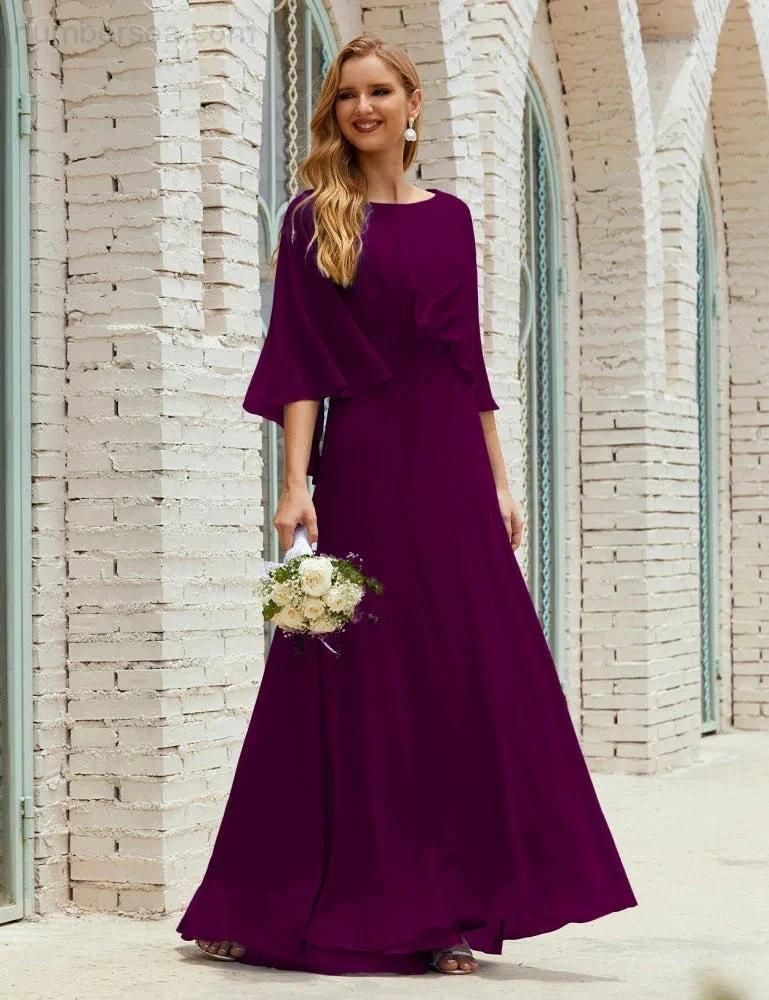 Sunnderly  Bridesmaid Dress Women Long Sleeve V-Neck Chiffon Formal Wedding Party Dress SY28018 - Image 124