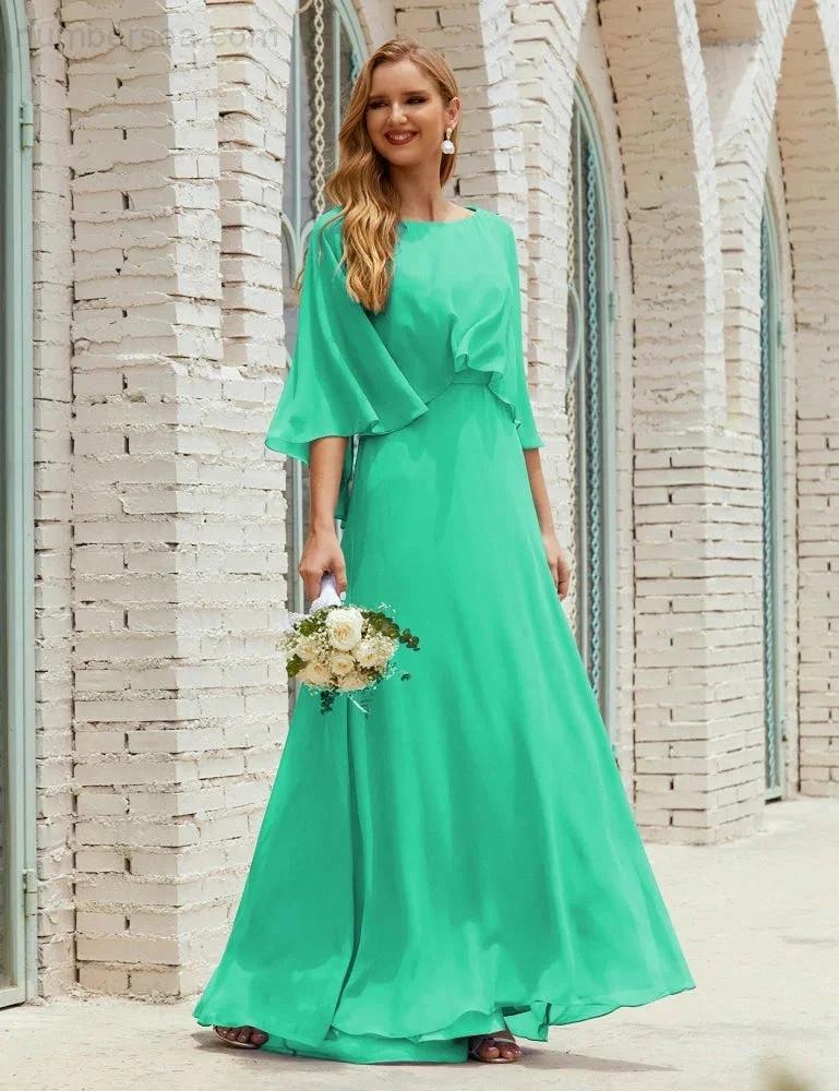 Sunnderly  Bridesmaid Dress Women Long Sleeve V-Neck Chiffon Formal Wedding Party Dress SY28018 - Image 128