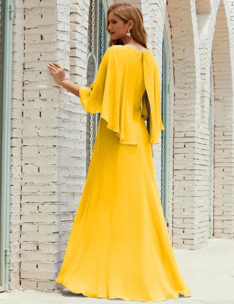 Sunnderly  Bridesmaid Dress Women Long Sleeve V-Neck Chiffon Formal Wedding Party Dress SY28018 - Image 131