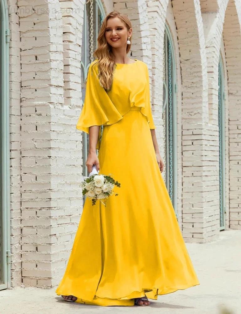 Sunnderly  Bridesmaid Dress Women Long Sleeve V-Neck Chiffon Formal Wedding Party Dress SY28018 - Image 132