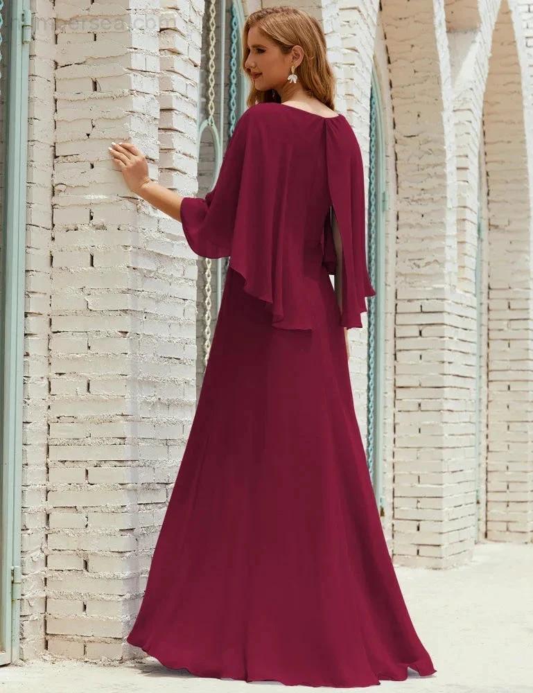 Sunnderly  Bridesmaid Dress Women Long Sleeve V-Neck Chiffon Formal Wedding Party Dress SY28018 - Image 135