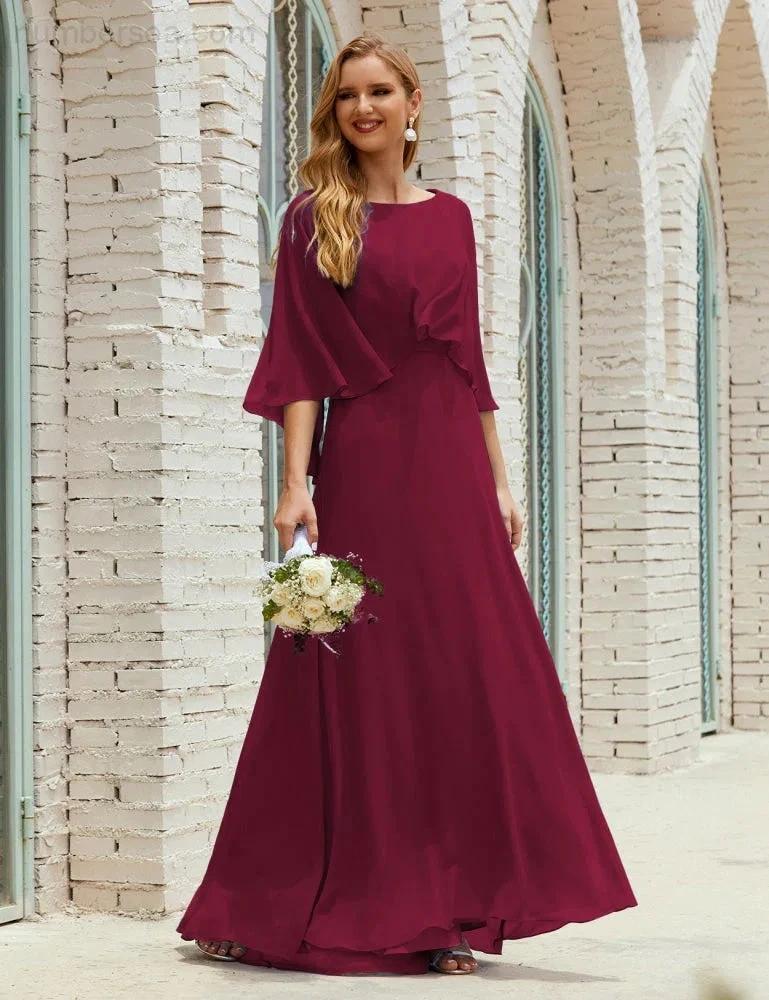 Sunnderly  Bridesmaid Dress Women Long Sleeve V-Neck Chiffon Formal Wedding Party Dress SY28018 - Image 136
