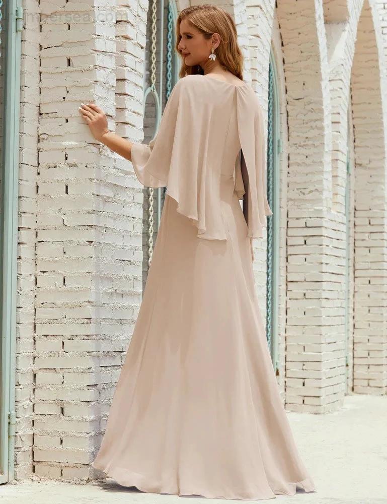 Sunnderly  Bridesmaid Dress Women Long Sleeve V-Neck Chiffon Formal Wedding Party Dress SY28018 - Image 139