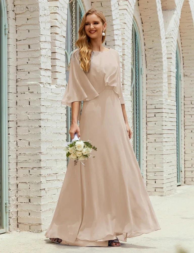 Sunnderly  Bridesmaid Dress Women Long Sleeve V-Neck Chiffon Formal Wedding Party Dress SY28018 - Image 140
