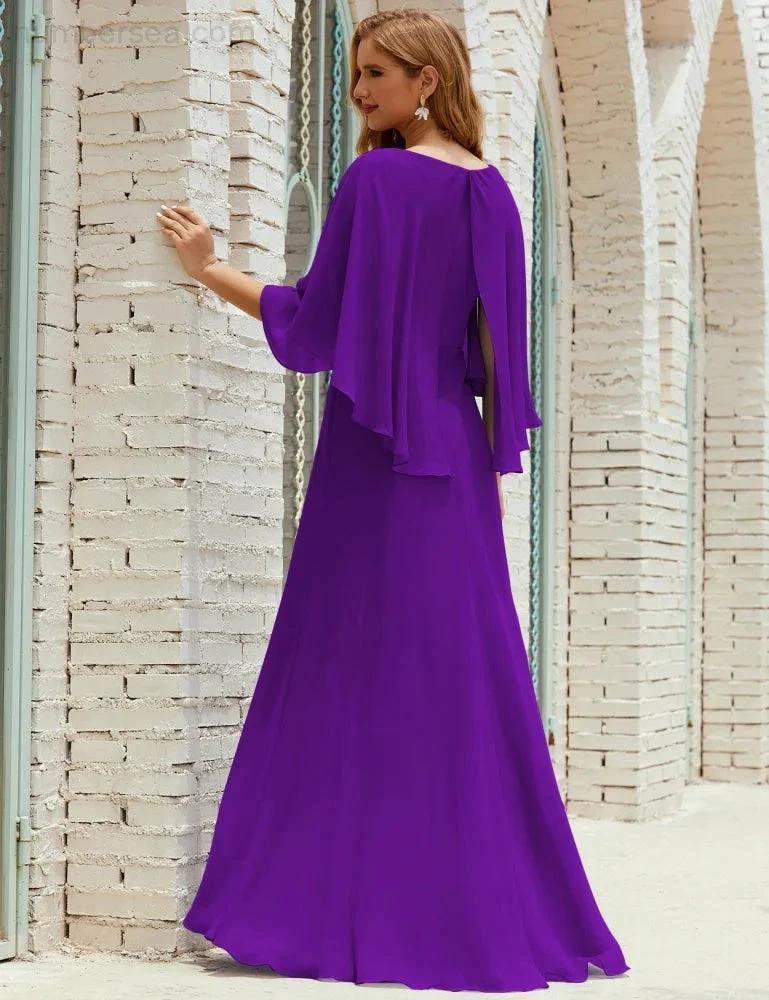 Sunnderly  Bridesmaid Dress Women Long Sleeve V-Neck Chiffon Formal Wedding Party Dress SY28018 - Image 143