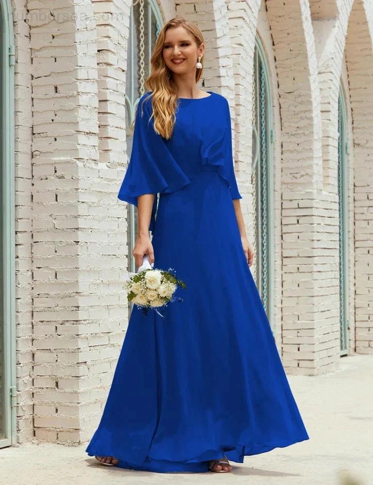Sunnderly  Bridesmaid Dress Women Long Sleeve V-Neck Chiffon Formal Wedding Party Dress SY28018 - Image 148