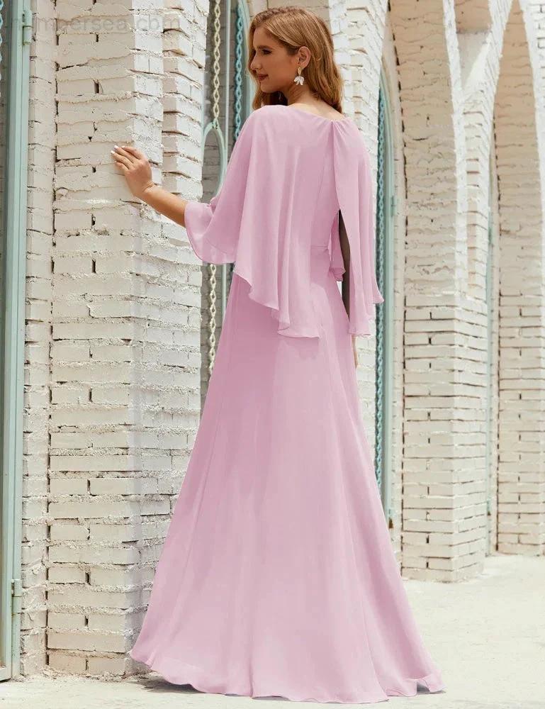 Sunnderly  Bridesmaid Dress Women Long Sleeve V-Neck Chiffon Formal Wedding Party Dress SY28018 - Image 155