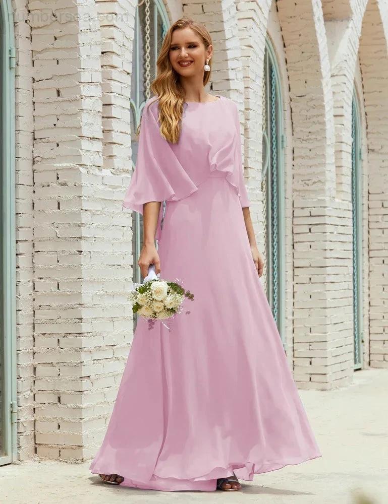 Sunnderly  Bridesmaid Dress Women Long Sleeve V-Neck Chiffon Formal Wedding Party Dress SY28018 - Image 156