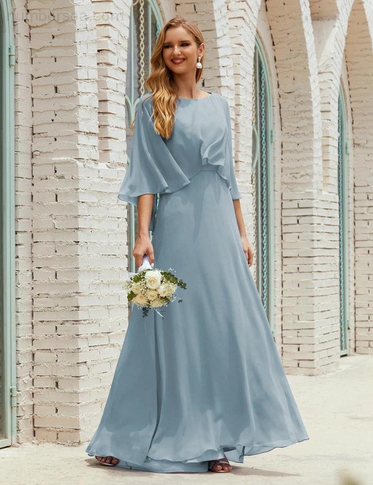 Sunnderly  Bridesmaid Dress Women Long Sleeve V-Neck Chiffon Formal Wedding Party Dress SY28018 - Image 16