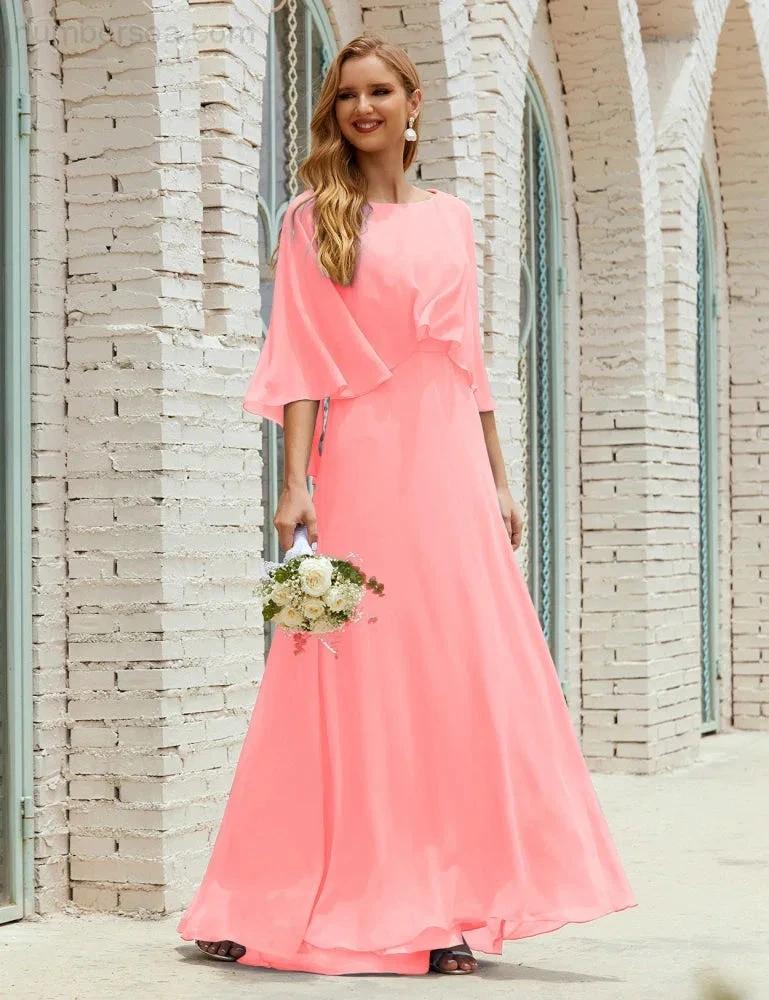 Sunnderly  Bridesmaid Dress Women Long Sleeve V-Neck Chiffon Formal Wedding Party Dress SY28018 - Image 160