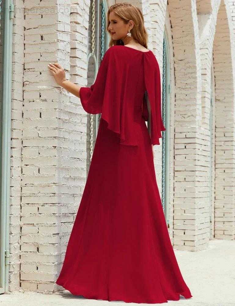Sunnderly  Bridesmaid Dress Women Long Sleeve V-Neck Chiffon Formal Wedding Party Dress SY28018 - Image 163
