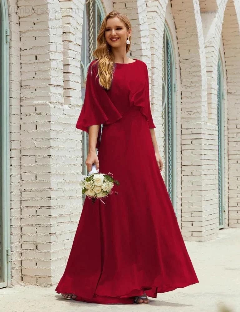 Sunnderly  Bridesmaid Dress Women Long Sleeve V-Neck Chiffon Formal Wedding Party Dress SY28018 - Image 164