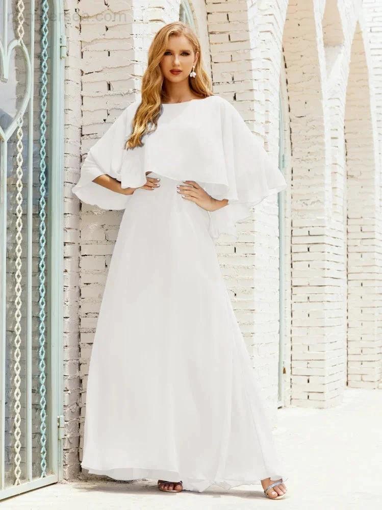 Sunnderly  Bridesmaid Dress Women Long Sleeve V-Neck Chiffon Formal Wedding Party Dress SY28018 - Image 168