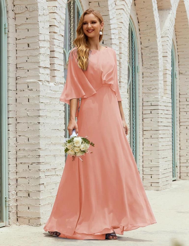 Sunnderly  Bridesmaid Dress Women Long Sleeve V-Neck Chiffon Formal Wedding Party Dress SY28018 - Image 24