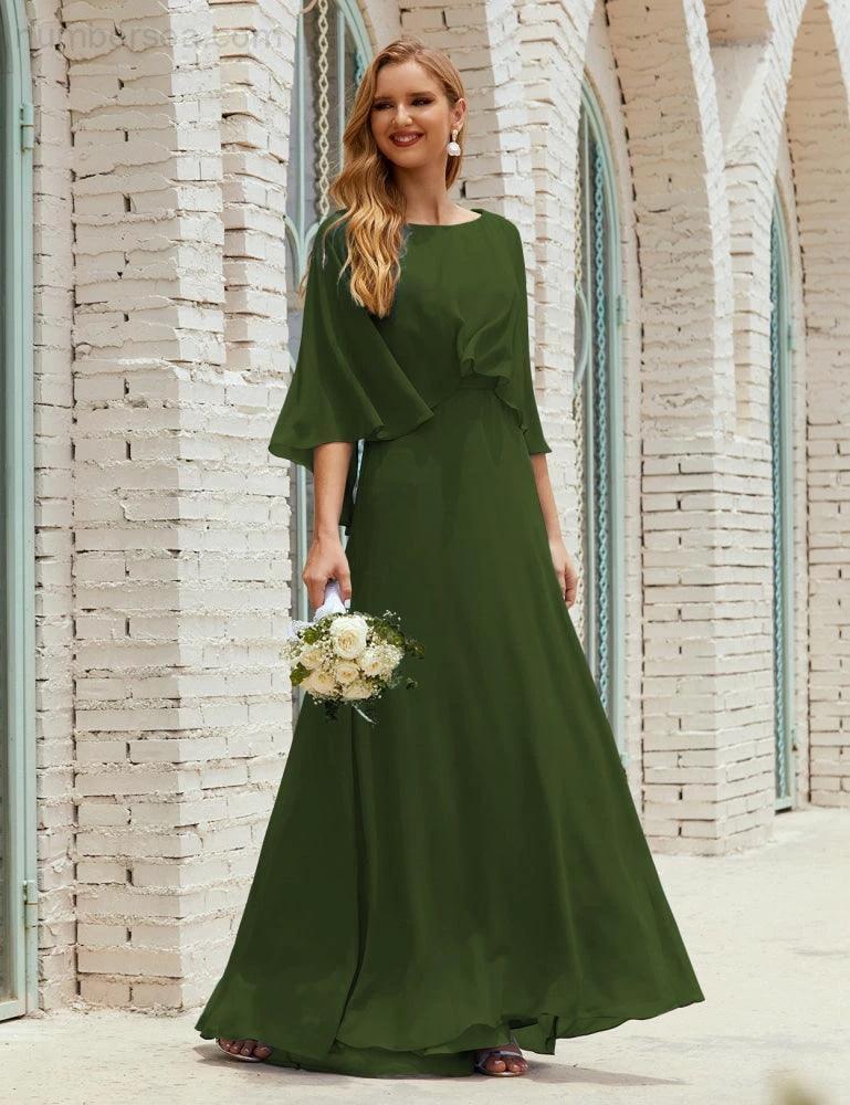 Sunnderly  Bridesmaid Dress Women Long Sleeve V-Neck Chiffon Formal Wedding Party Dress SY28018 - Image 28