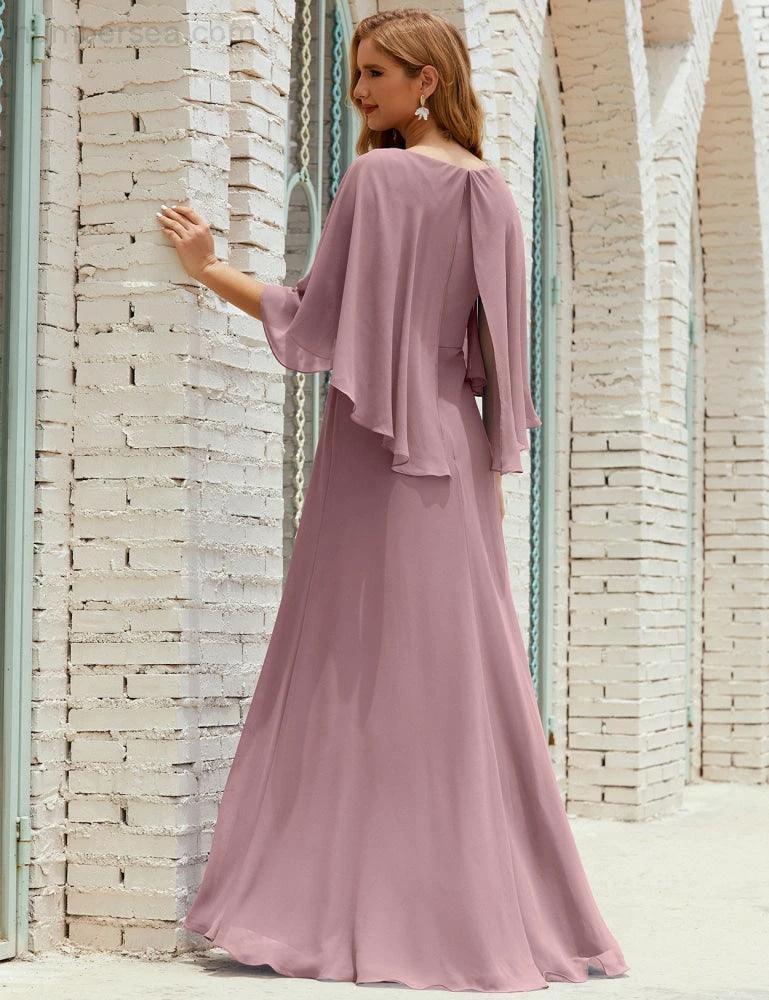 Sunnderly  Bridesmaid Dress Women Long Sleeve V-Neck Chiffon Formal Wedding Party Dress SY28018 - Image 3