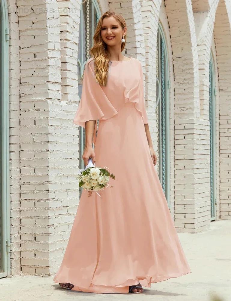 Sunnderly  Bridesmaid Dress Women Long Sleeve V-Neck Chiffon Formal Wedding Party Dress SY28018 - Image 32