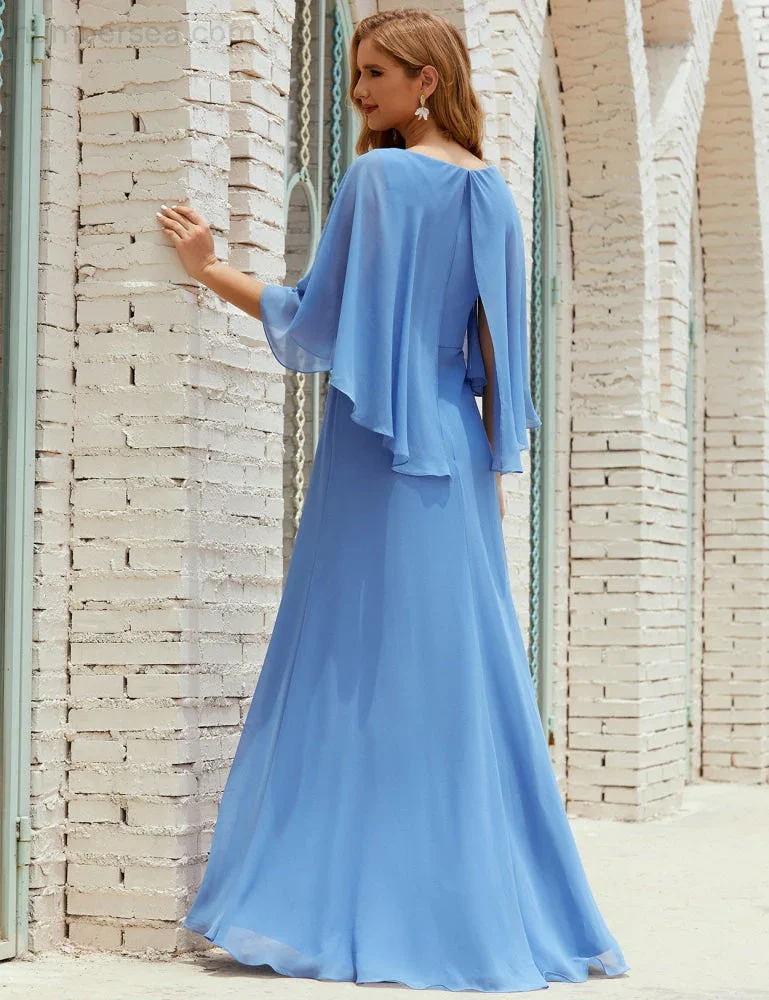 Sunnderly  Bridesmaid Dress Women Long Sleeve V-Neck Chiffon Formal Wedding Party Dress SY28018 - Image 39