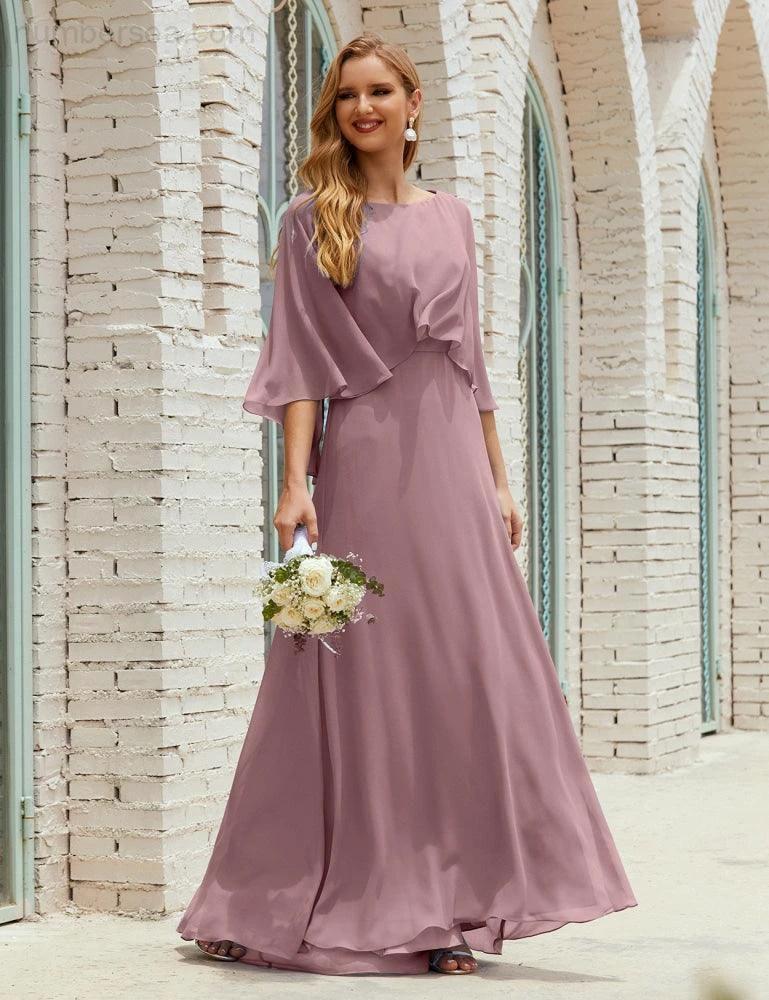 Sunnderly  Bridesmaid Dress Women Long Sleeve V-Neck Chiffon Formal Wedding Party Dress SY28018 - Image 4