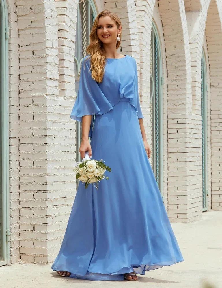 Sunnderly  Bridesmaid Dress Women Long Sleeve V-Neck Chiffon Formal Wedding Party Dress SY28018 - Image 40