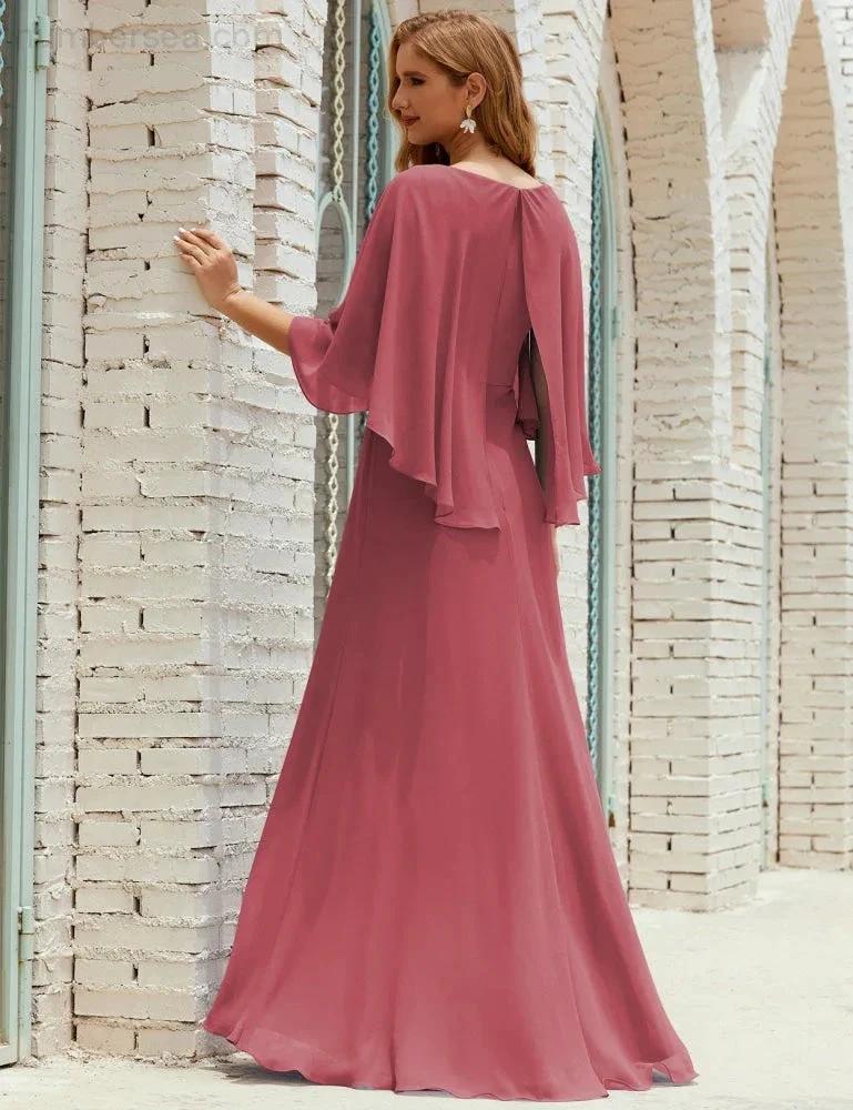 Sunnderly  Bridesmaid Dress Women Long Sleeve V-Neck Chiffon Formal Wedding Party Dress SY28018 - Image 43