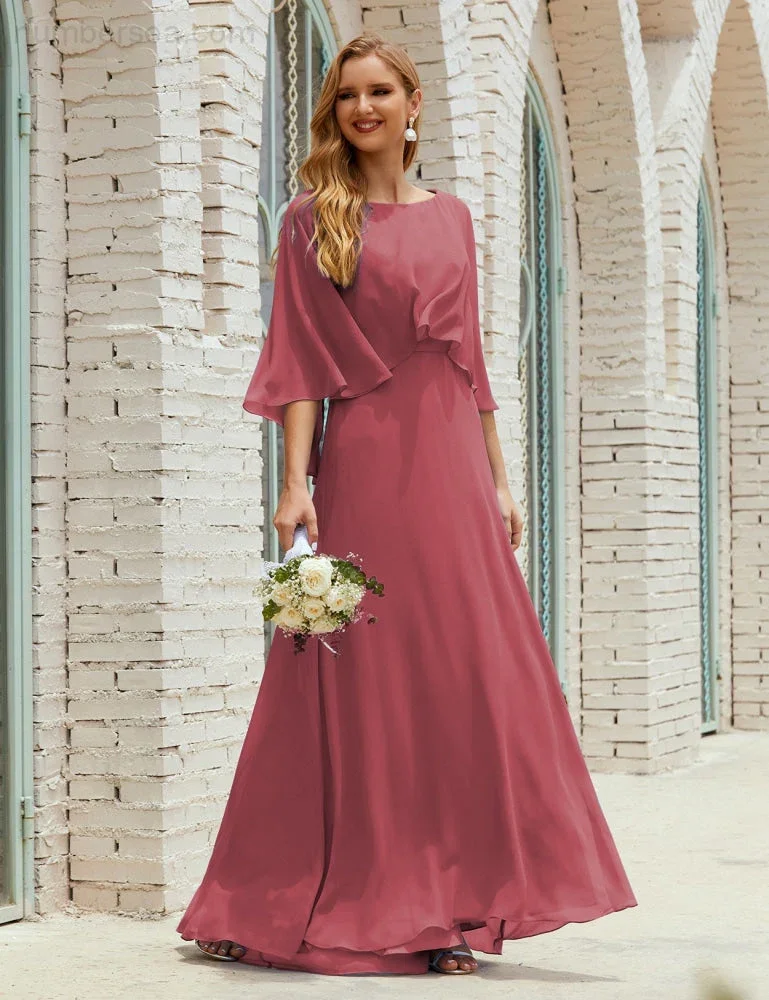 Sunnderly  Bridesmaid Dress Women Long Sleeve V-Neck Chiffon Formal Wedding Party Dress SY28018 - Image 44