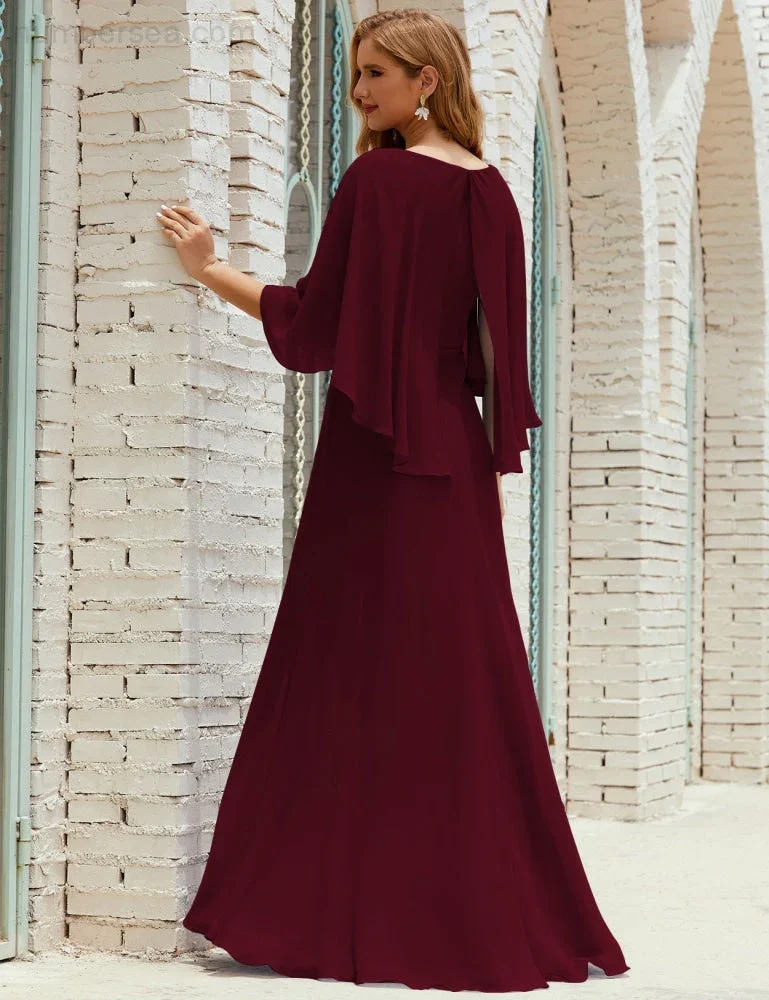 Sunnderly  Bridesmaid Dress Women Long Sleeve V-Neck Chiffon Formal Wedding Party Dress SY28018 - Image 47