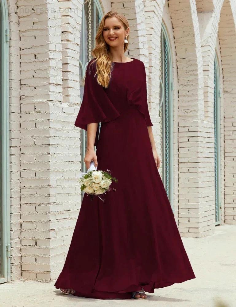 Sunnderly  Bridesmaid Dress Women Long Sleeve V-Neck Chiffon Formal Wedding Party Dress SY28018 - Image 48